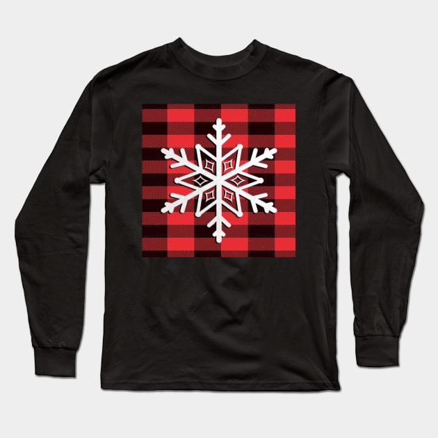 Buffalo Red & Black Plaid, Donut Design Wintertime Design Snowflakes & Flannel Cozy Winter Long Sleeve T-Shirt by tamdevo1